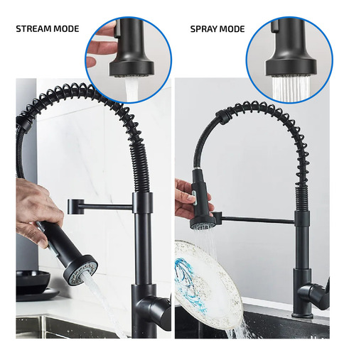 Griferia Extensible Cocina Mesada Canilla Monocomando Modern Negro Mate