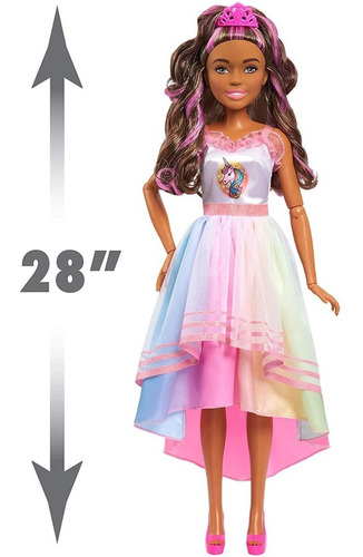 Barbie Gigante Fiesta Unicornio 72cm De Altura Pelo Castaño