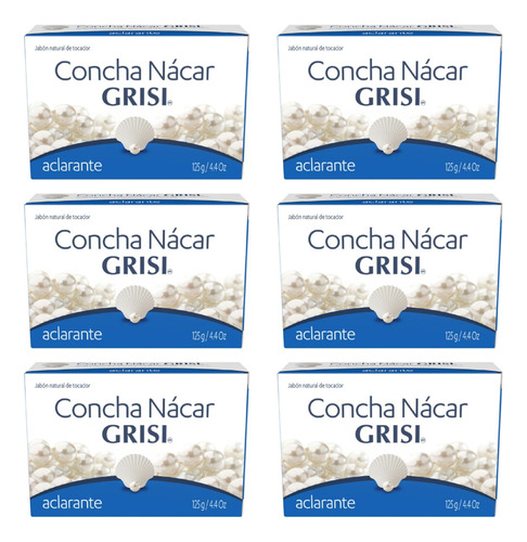 6 Jabón Concha Nácar Grisi 125g, Aclarante.