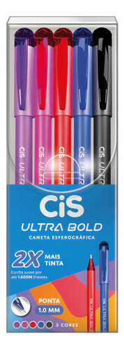 Caneta Cis Ultra Bold 1.0mm Ponta Agulha Kit C/ 05 Cores Cor da tinta Colorido