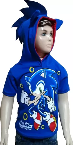 Fantasia Camiseta Sonic Infantil Com Capuz Personagens