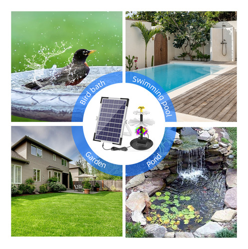Bomba De Fuente Solar De 6 W Para Baño De Pájaros Con 12 Luc