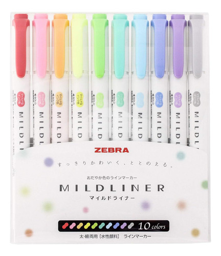 Set De 10 Colores Zebra Pen Penile Mild Liner Wkt7-10c