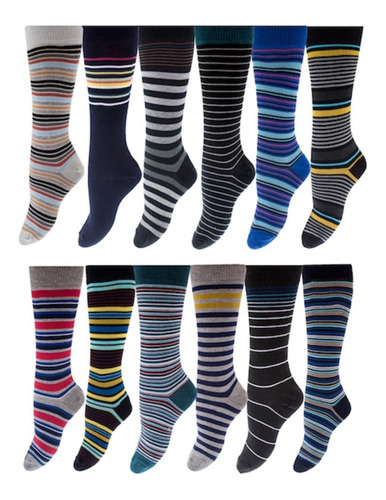 Imagen 3 de 9 de Pack De 12 Medias Elemento Original De Vestir Rayadas Para Hombre Talle Único Algodón Docena Surtida Tienda Rupless