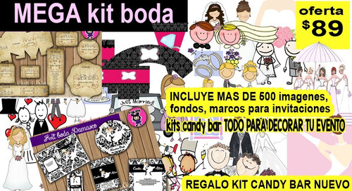 Mega Kit Imprimible Boda Editale 500 En 1 