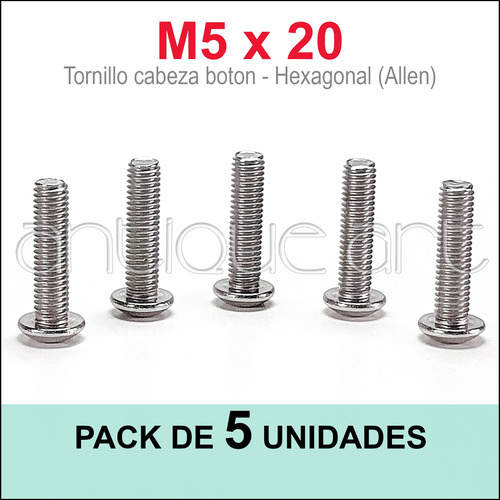 A64 Pack 5 Tornillos M5 X 20 Hexagonal Allen Button Gopro