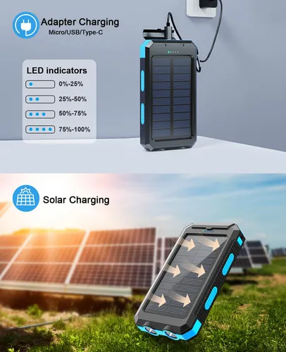 Cargador Solar Portátil 20000 Mah Impermeable Con Linternas