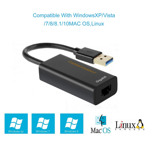 CableCreation Chapado en Oro USB 3.0 al Adaptador Ethernet Gigabit RJ45 No se Requiere Software del Controlador Color Negro 