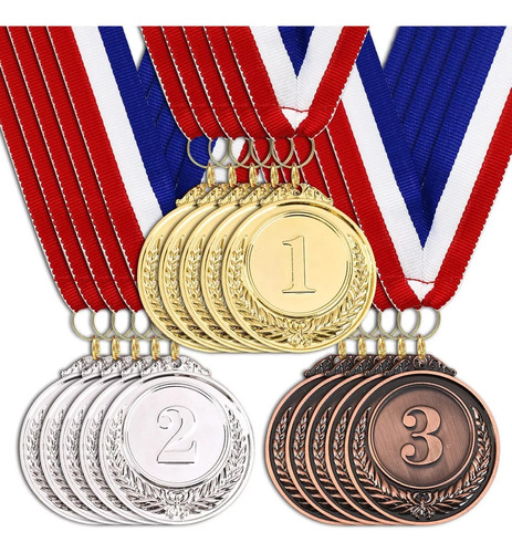 15piezas Medallas Deportivas De Oro/plata/bronce Con Lanyard