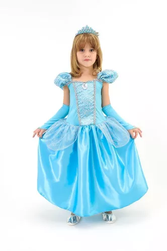 VESTIDO INFANTIL PRINCESA CINDERELA AZUL C/ RENDA LUXO FESTA