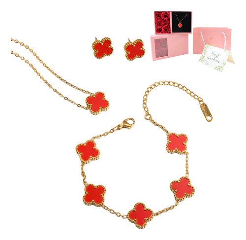 Set Pulsera Y Collar Mujer Elegante Ajustable Regalo Rosa