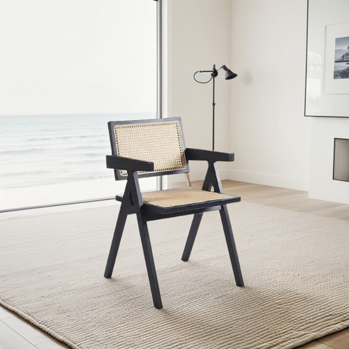 Silla Sitial Chandigarh Asiento Rattan Estructura Madera