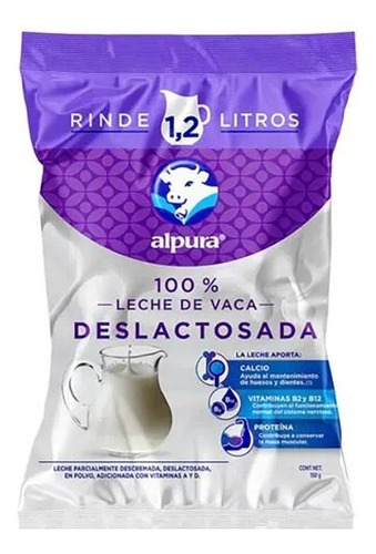 Leche En Polvo Deslactosada Bolsa 150 G Alpura Rinde 1.2l