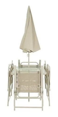 Conjunto Miami 4 Cadeiras Com Mesa E Guarda Sol Bege Belfix