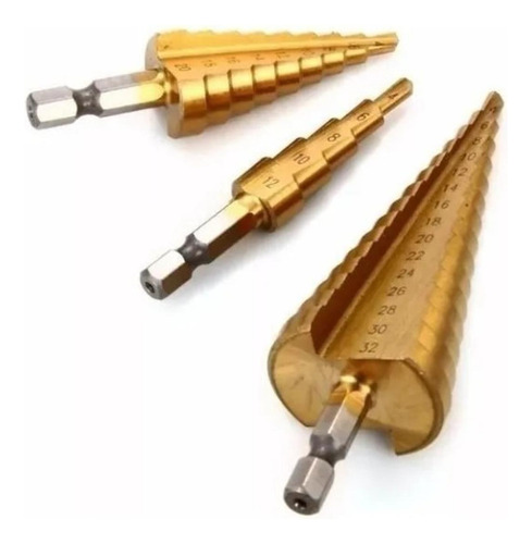 Set 3 Broca Conica Escalonada 4 A 32 Mm Paso A Paso