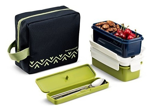 Komax Lunchmate Bento Lunch Box Kit - Bolsa Aislante Con 2 B