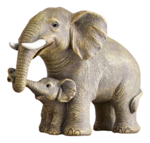 Escultura Elefante Mãe E Filho Decoração Sala Escritório Cor Bege