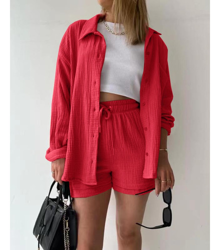 Para Conjunto Casual De Camisa Con Solapa Y Pantalones