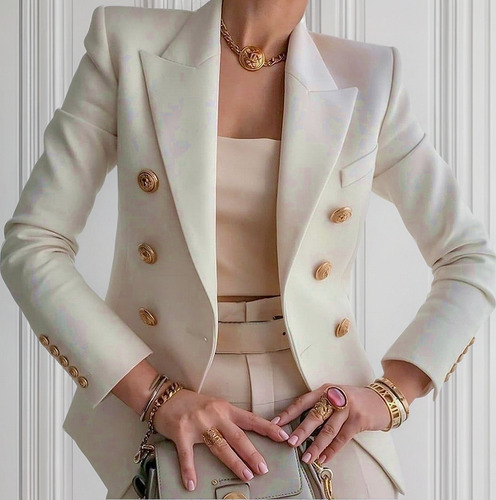 Para Saco Blazer Cuello Solapa Mujer Con Botón De Manga
