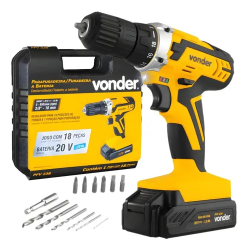 Parafusadeira E Furadeira Bateria Vonder Pfv 238 Cor Amarelo/preto Frequência 50/60 Hz