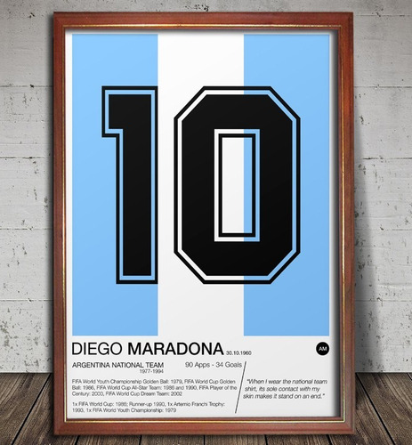 Diego Maradona Argentina N 10 Poster En Cuadro Vidriado 