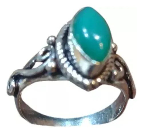 Anillo Plata 925 Tibetana Piedra Natural Crisoprasa (n° 16)