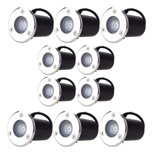 10 Balizador Spot Led Chão Jardim 1w Embutir Blindado Solo