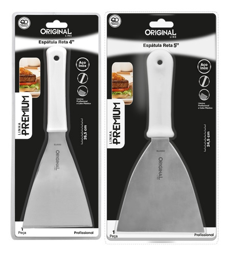 Kit 2 Espátulas Inox Lanche Reta Chapeiro E Cozinha