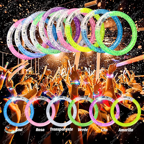 Kit 10 Pulsera Luminosa Plástico Colores Luz Led Fiesta Boda Color Multicolor
