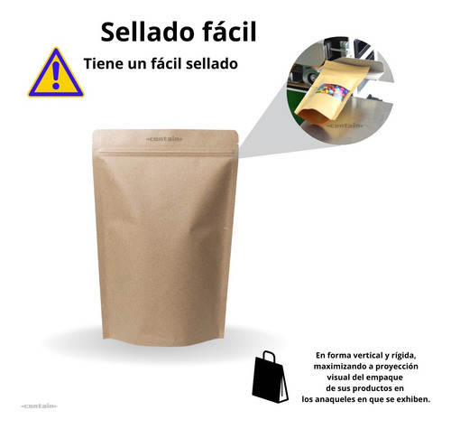 Imagen 5 de 7 de 50 Bolsa Stand Up Pouch Con Cierre Papel Kraft De 50 Grs