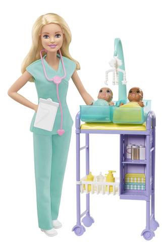 Barbie Médico Mágico Con Muñeca Rubia 2 Bebés Y Accesorios