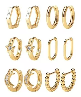 6 Aretes De Laminado Oro 14k Mujer Arracadas Huggies Moda