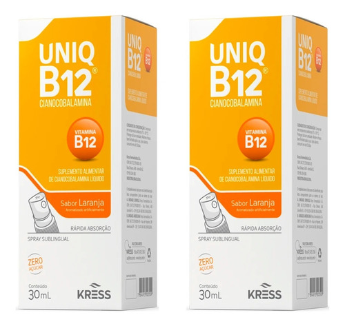 Kit 2x Pure B12 Vitamina Spray Sublingual 30ml Kress Sabores Sabor Laranja