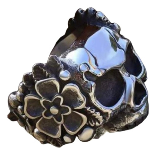 Anillo Calavera Skull Acero Flores Rock Punk 