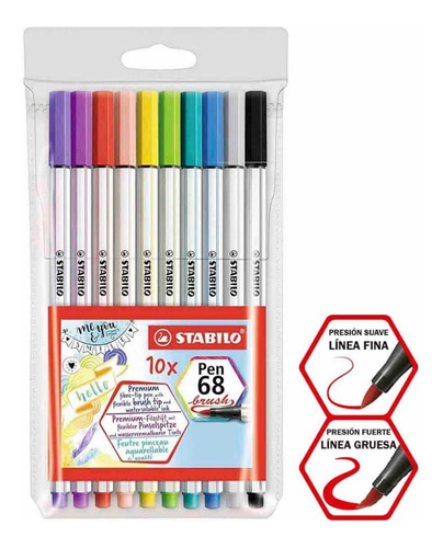 Marcador Stabilo Pen 68 Brush (pincel) X10