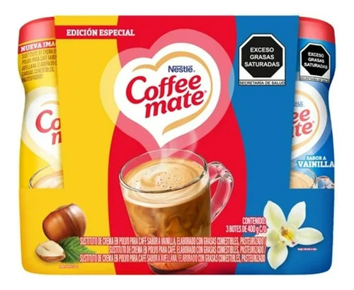 Coffe Mate , Clásico, Vainilla, Avellana, 3 Pack, 400 G C/u