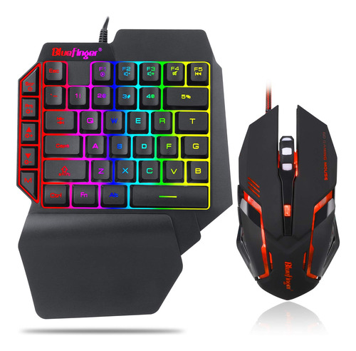 Combo De Teclado Rgb Para Juegos De Una Mano Y Mouse Retroi.