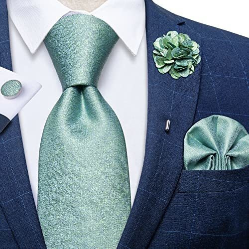 Dibangu Mens Silk Sage Green Tie Y Lapel Pin Brooch 94z7l