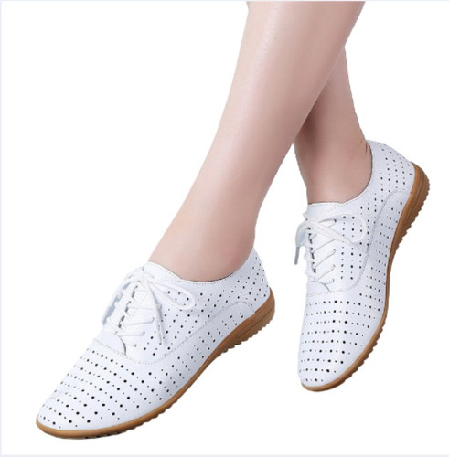 Zapatos Oxford De Mujer Bailarinas De Cuero Con Cordones