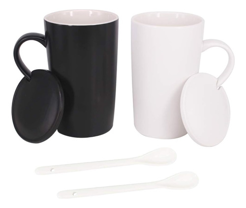 Bpfy Juego De 2 Tazas De Café De Cerámica Con Tapa Y Cuchara