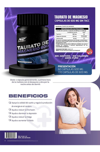 Taurato De Magnesio Sin Tacc X 60 Cap 600 Mg Nitro Fuel Neutro