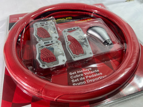 Imagen 8 de 8 de Cubre Volante Pomo Palanca Cambio Kit Tuning Auto Rojo K680