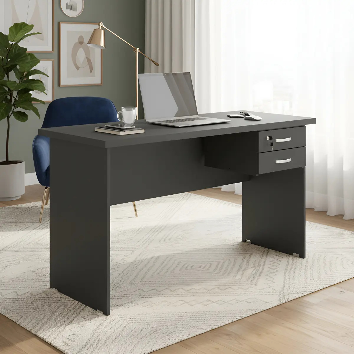 Escrivaninha Home Office Mesa Escritorio 2 Gavetas Linea 30 Cor Preto