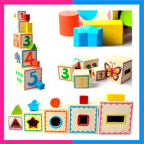 Imagen 10 de 10 de Torre Apilable De 5 Cubos De Madera Didáctico Montessori