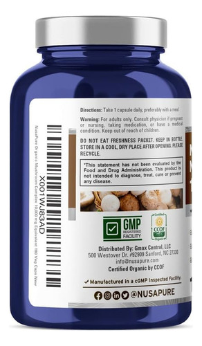 Nusapure Complejo Orgánico De Hongos 10,000mg 180 Cápsulas