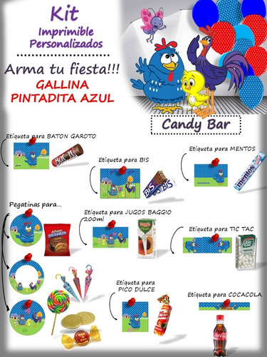 Kit Personalizado Gallina Pintadita Azul Para Imprimir