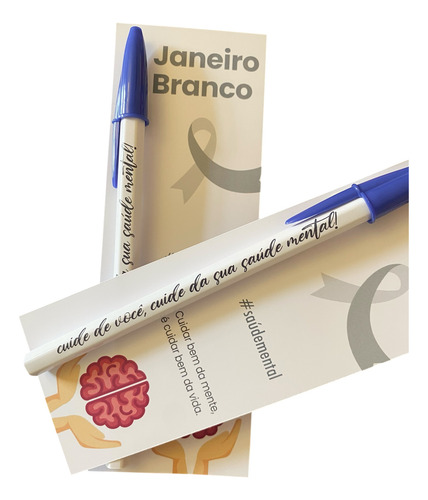 Lembrancinha Campanha Janeiro Branco - 20 Card Com Caneta