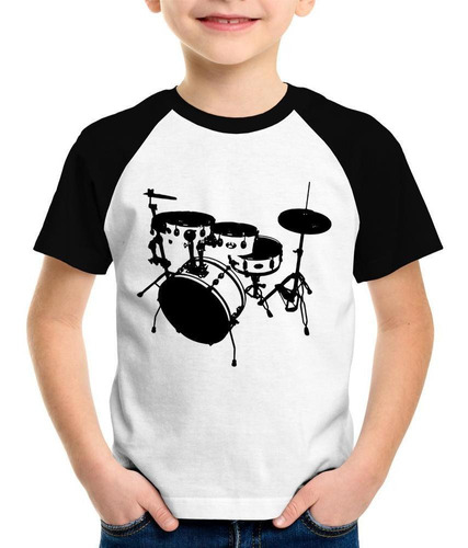 Camiseta Raglan Infantil Bateria Música Baterista