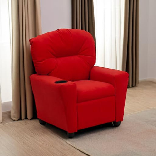 Sofá Reclinable Contemporáneo Microfibra Niños Posavasos Roj