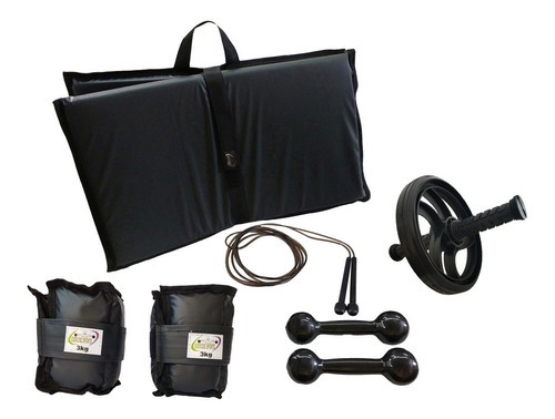 Kit Colchonete + Caneleira 3kg +halter 2kg + Corda + Roda 